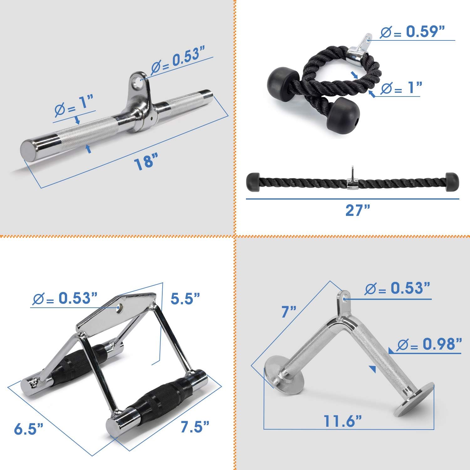 Double D Row Handle Cable Attachment, Tricep Pulldown Rope K45526