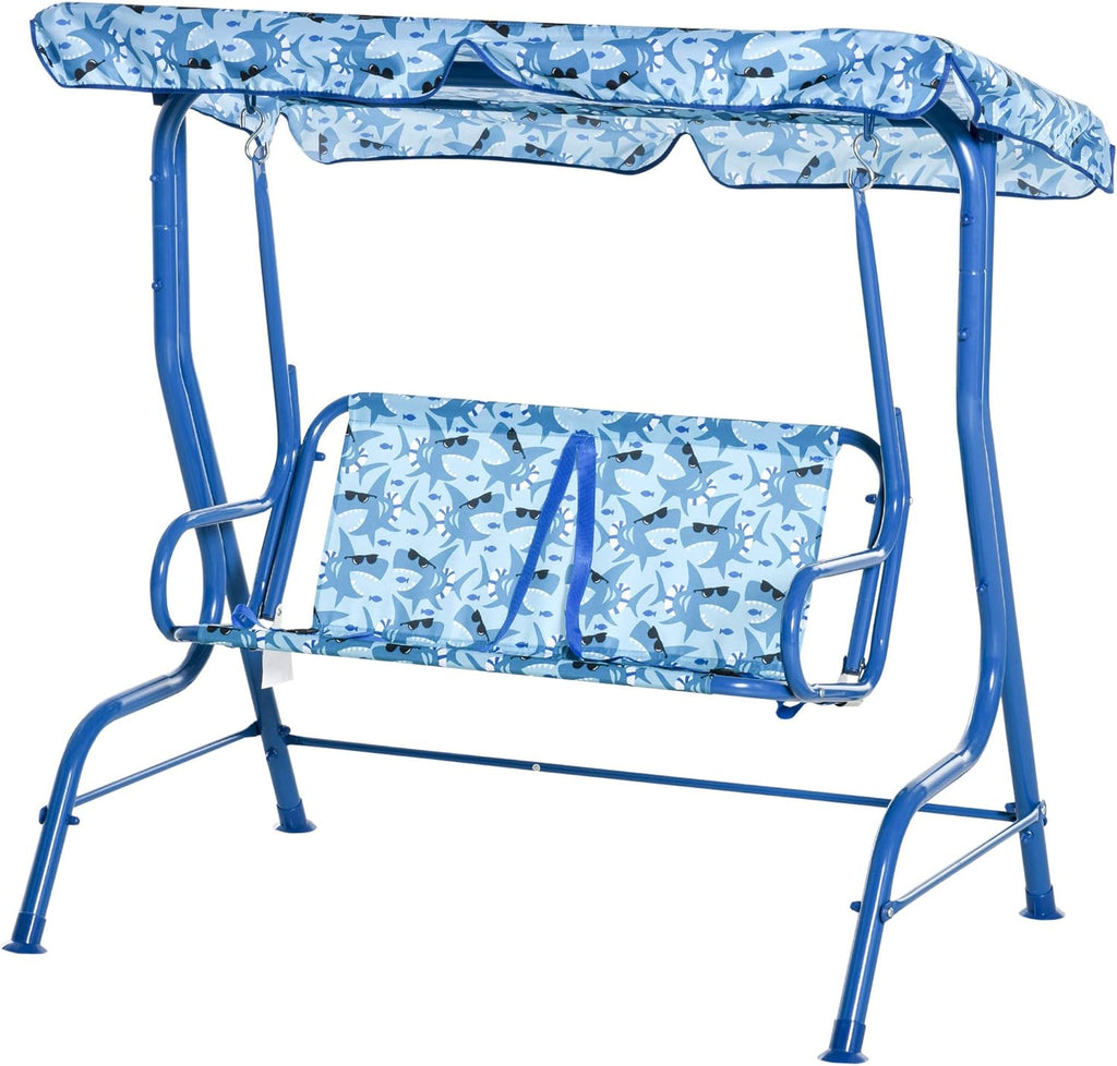 2-Seat Kids Canopy Swing Chair with Shade Awning Seat Belt Colorful Stripes Z910202
