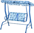 2-Seat Kids Canopy Swing Chair with Shade Awning Seat Belt Colorful Stripes Z910202