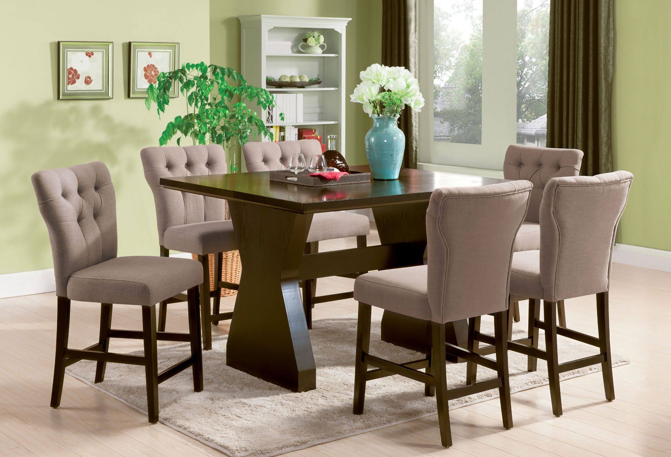 Light Brown Linen Counter Height Chair Set-2 X74475