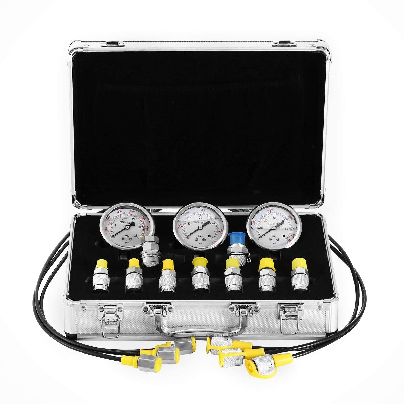 Hydraulic Pressure Gauge Kit 25/40/60Mpa 9 Couplings P53576