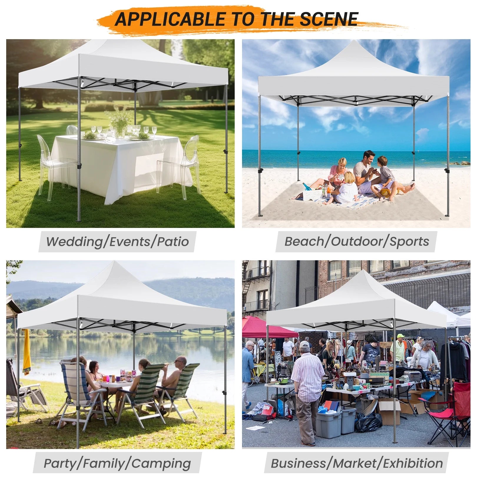 10x10 FT Pop Up Canopy Tent with 4 Removable Sidewalls, Roller Bag and 4 Sandbags, White Y91626