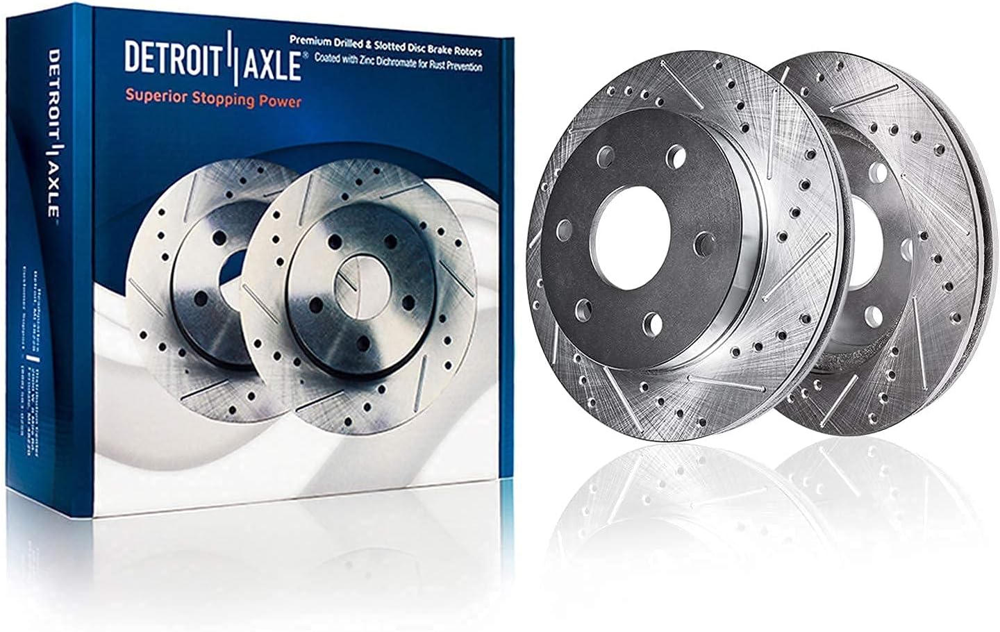 Front Drilled and Slotted Disc Rotors and Brake Pads 6pc Set T993980