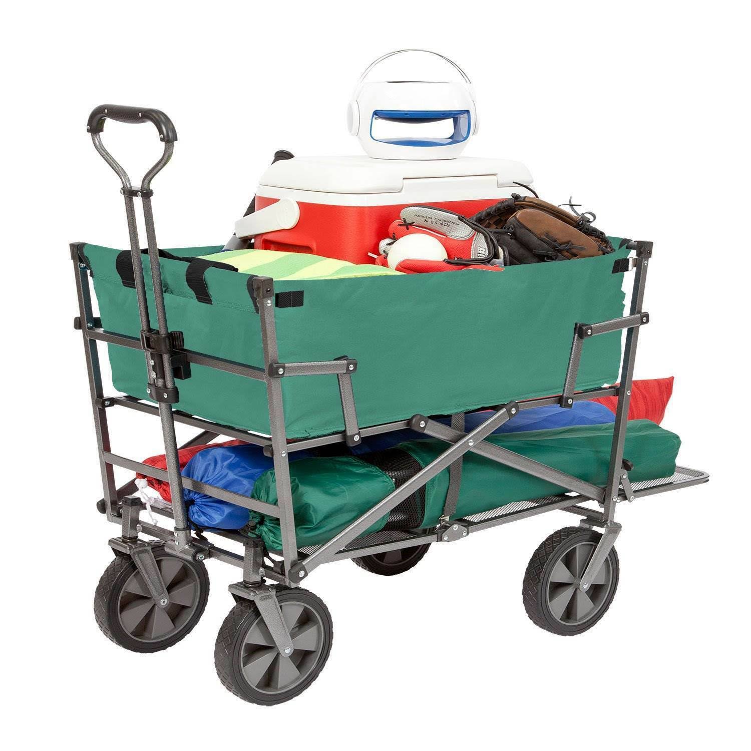 Green Steel Double Decker Collapsible Yard Cart Wagon K99173