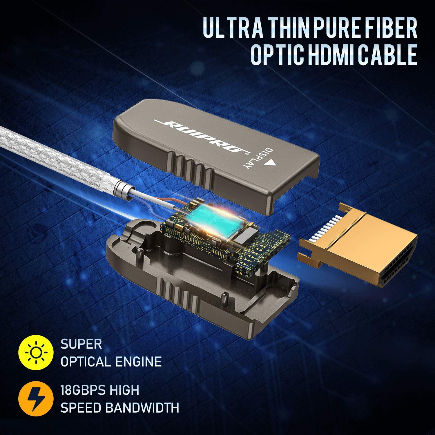 Fiber Optic HDMI Cable 65FT 4K 60FPS HDMI 2.0 18Gbps Active Optical Cable Y50331