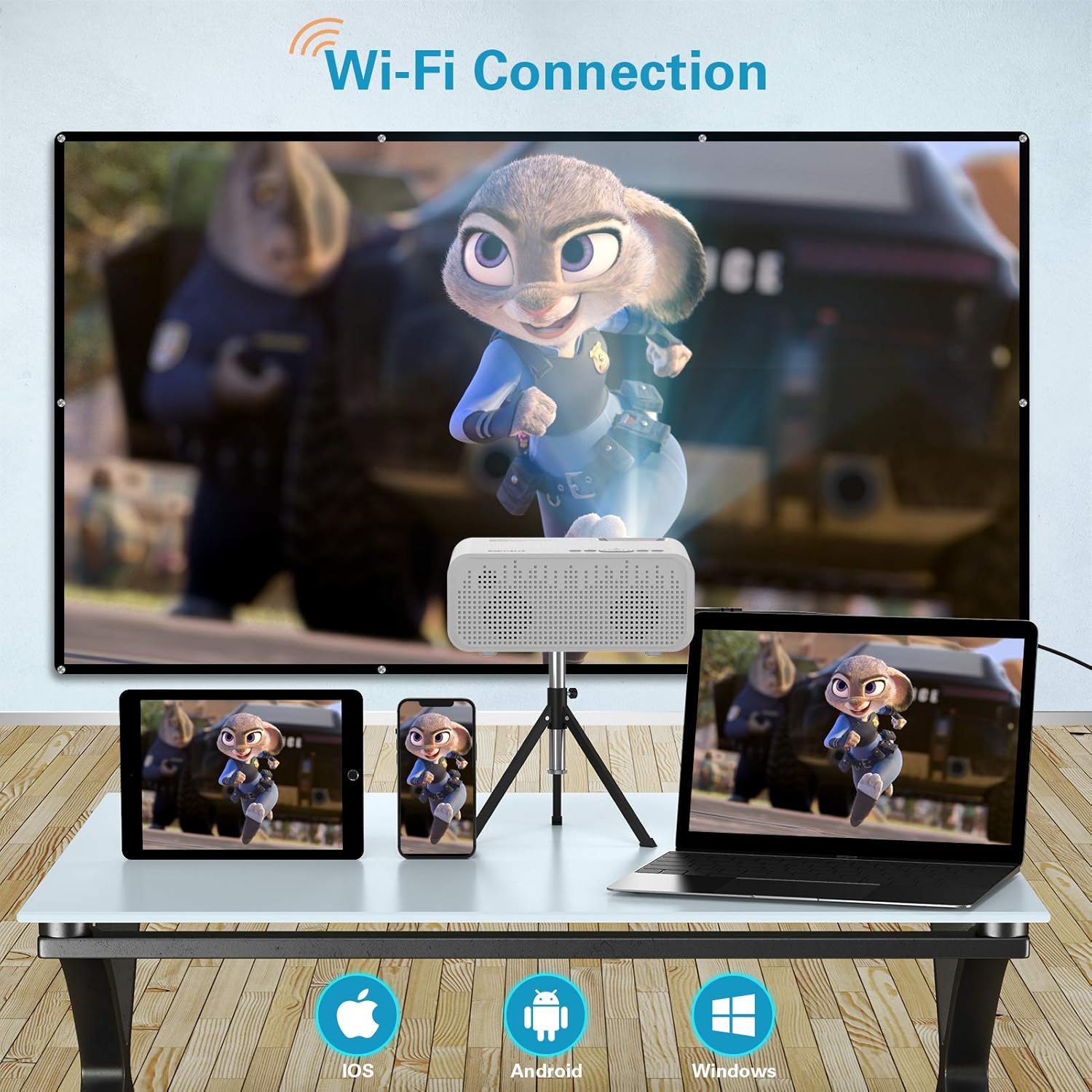 WiFi Mini Projector Portable, 1080P Supported 6000L Brightness 200" Display, Video Projector, Pack of 2 V172410