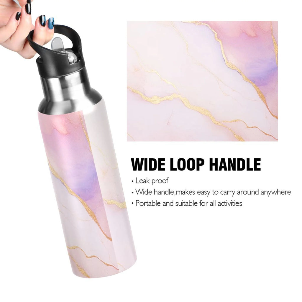Pink Marble Insulated Stainless Steel Water Bottle with Straw Lid, 20 oz O822