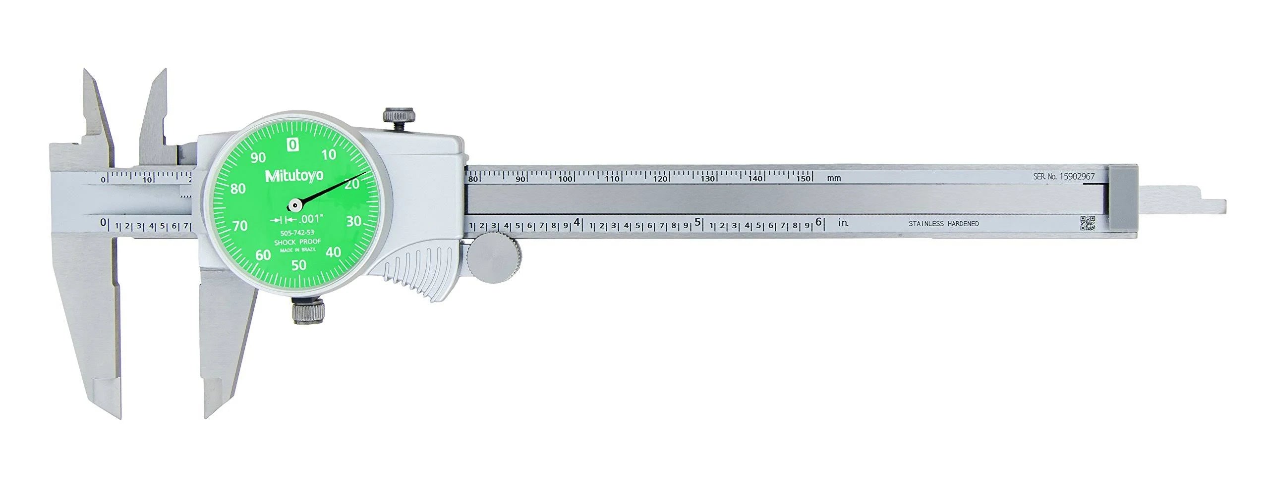 Green Face Dial Caliper, 0 inch-6 inch, 0.001 inch H604789