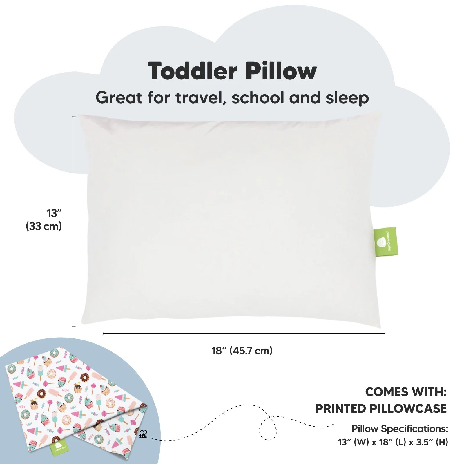 Toddler Pillow with Pillowcase, 13X18 Kids Travel Pillows Q6545