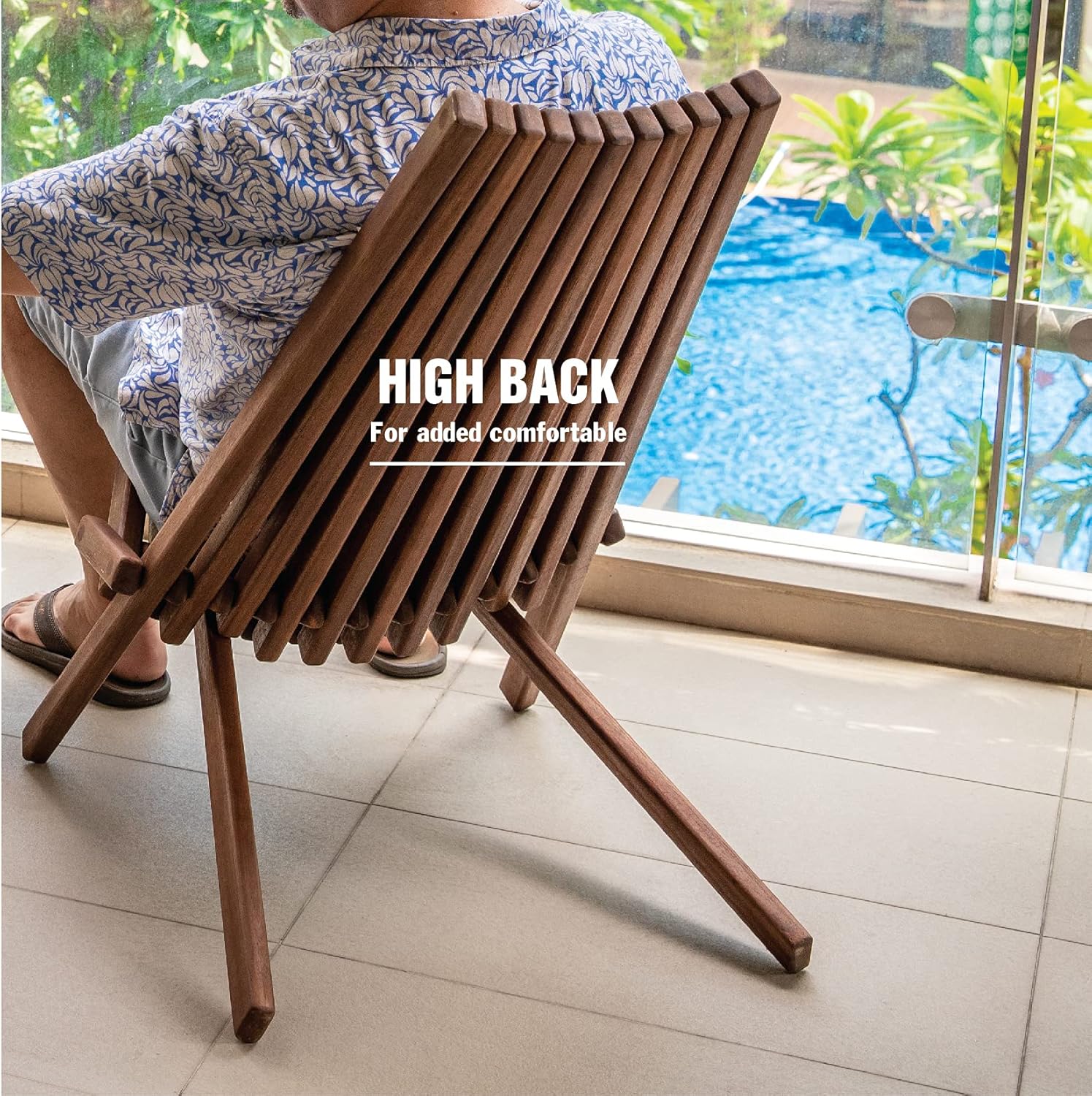 Folding Acacia Wood Outdoor Lounge Chair O392205