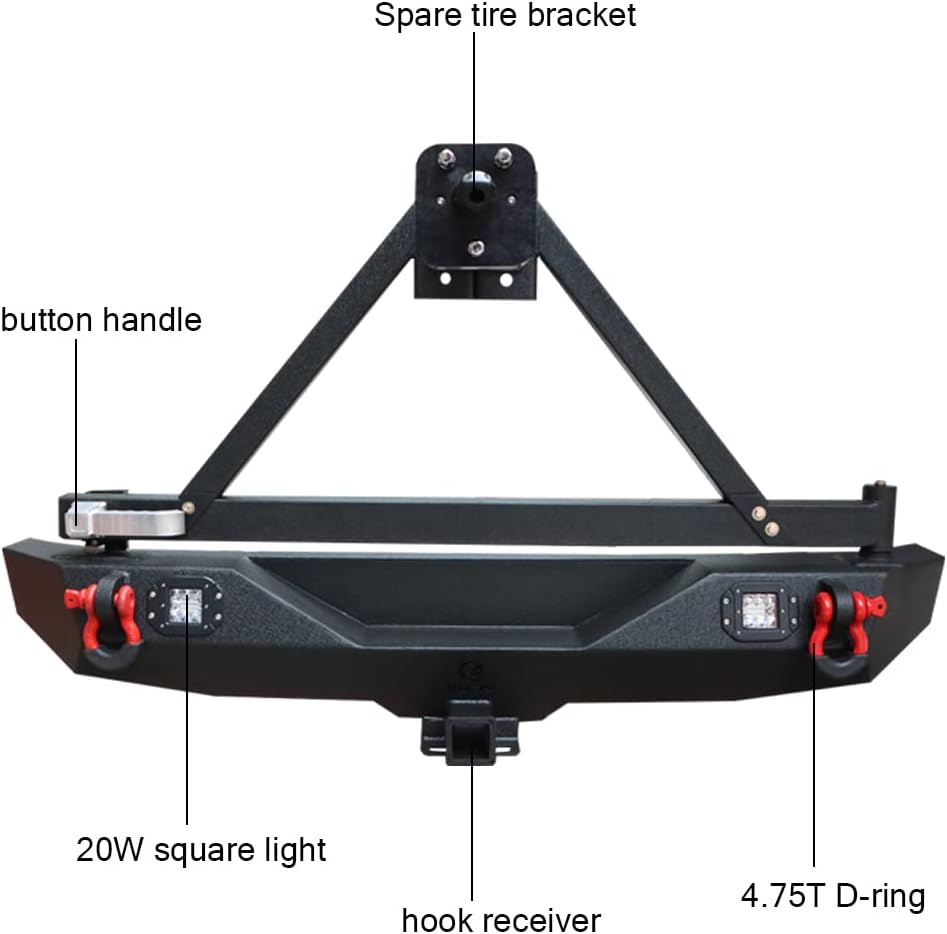Front and Rear Bumper with LED Lights and Tire Carrier and Winch Plate J6999