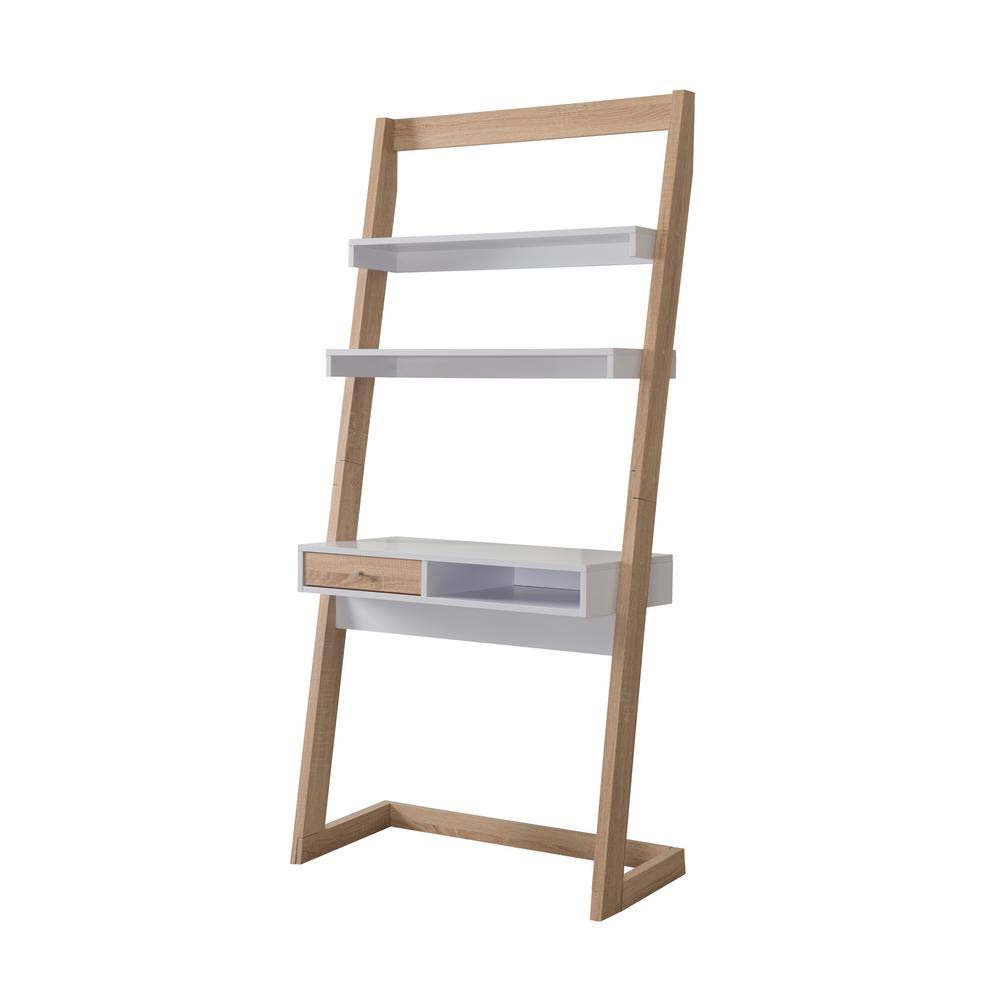 Beige 1-Drawer Ladder Desk with Shelf Z57179