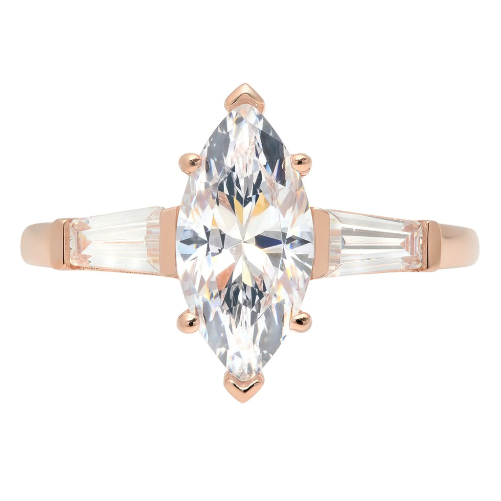 Marquise Cut Clear Simulated Diamond 14k Pink Rose Gold Three-Stone Ring Size 8.75 R12915