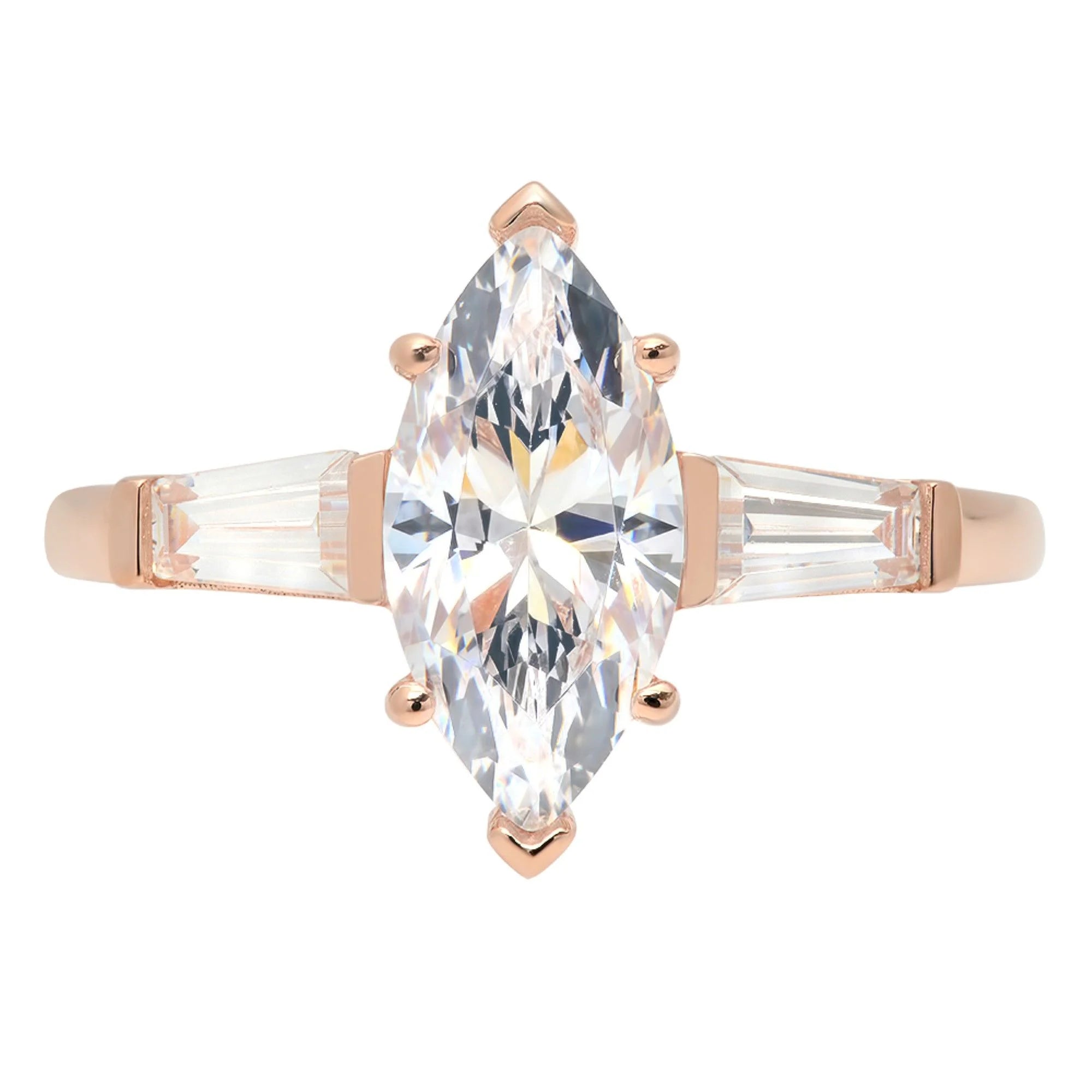 Marquise Cut Clear Simulated Diamond 14k Pink Rose Gold Three-Stone Ring Size 8.75 R12915