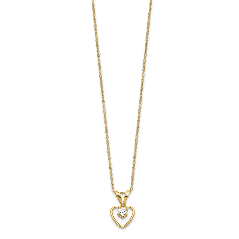14K Yellow Gold Rope Necklace with Pendants Chain 3mm White Zircon Heart 15 inch N166