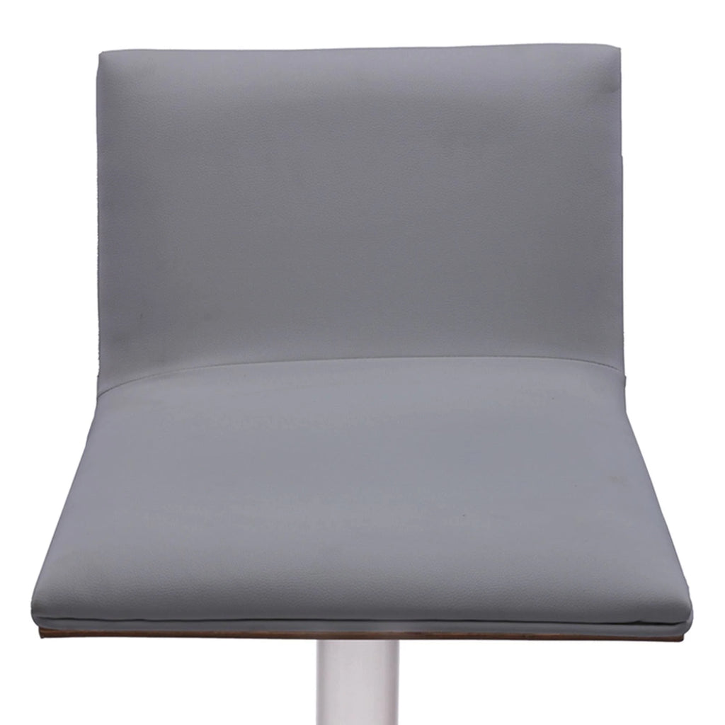 Brushed Stainless Steel Barstool with Grey Faux Leather and Walnut Back R4493