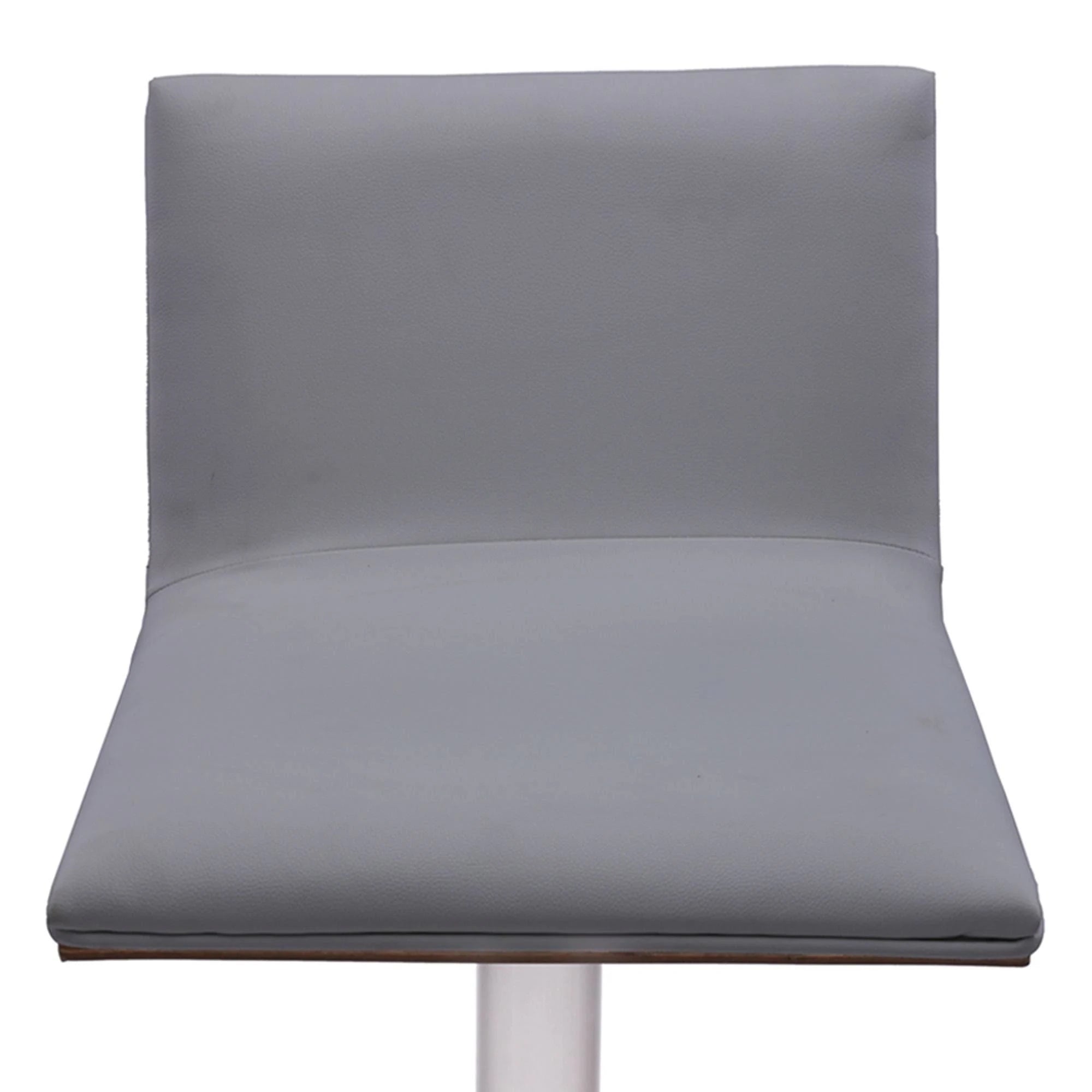 Brushed Stainless Steel Barstool with Grey Faux Leather and Walnut Back R4493