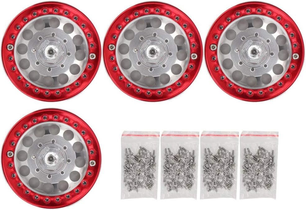4Pcs 1.9 Inch Beadlock Wheel Rim Hub Accessory for RC Crawler Car (Black Red) I78015