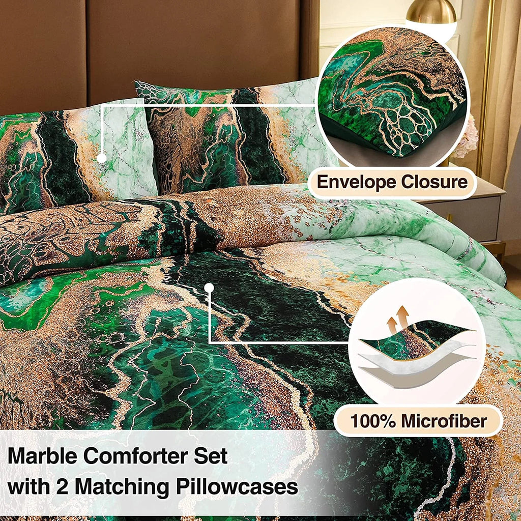King Comforter Set Marble Printed Bedding Set Watercolor Green G731200