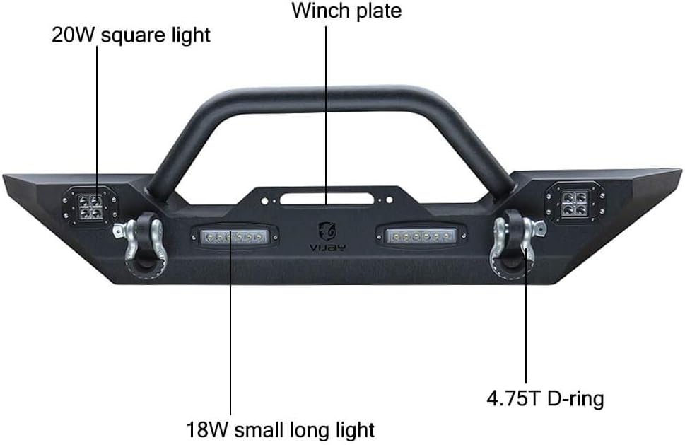 Front and Rear Bumper with LED Lights and Tire Carrier and Winch Plate J6999