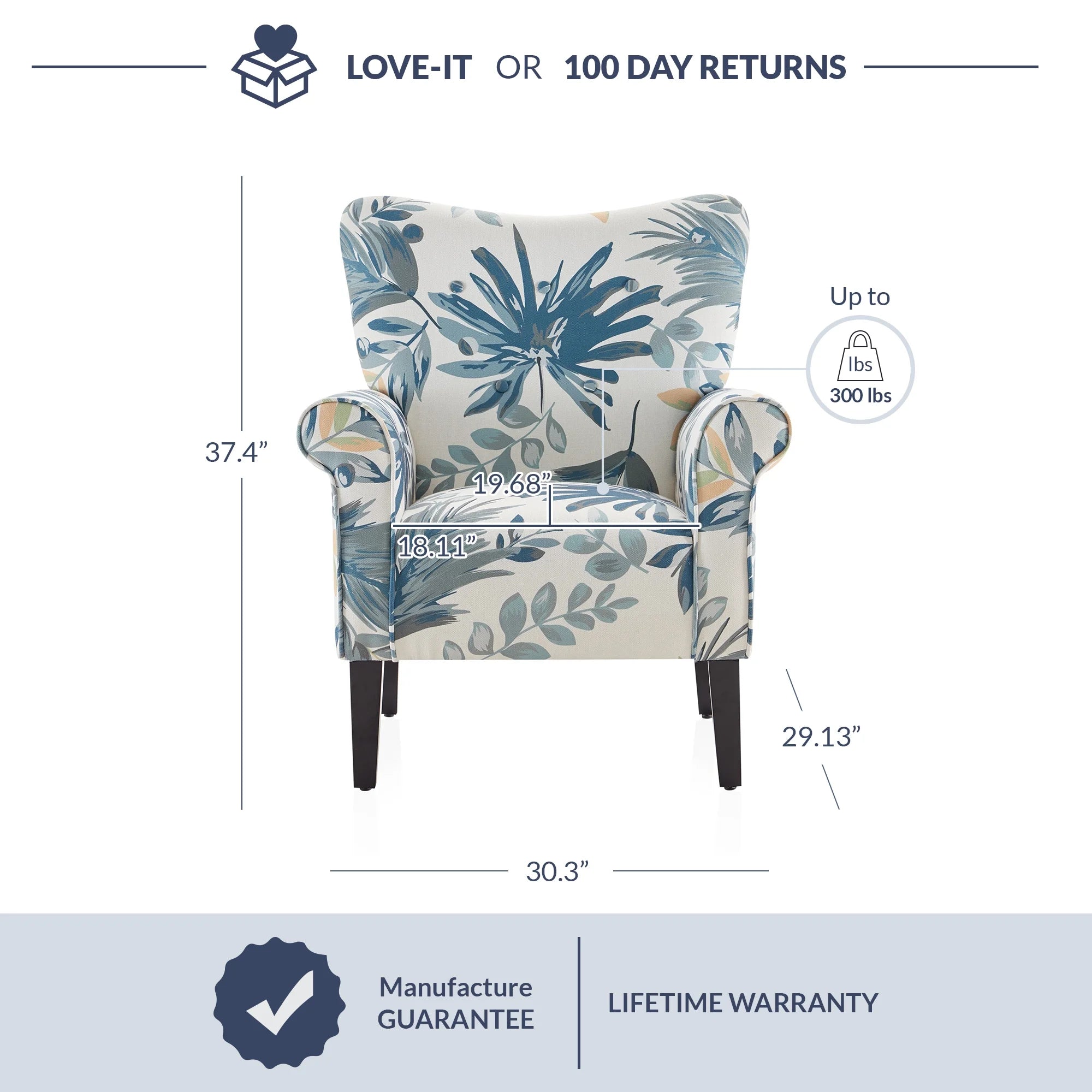 Blue Floral Accent Armchair M4785