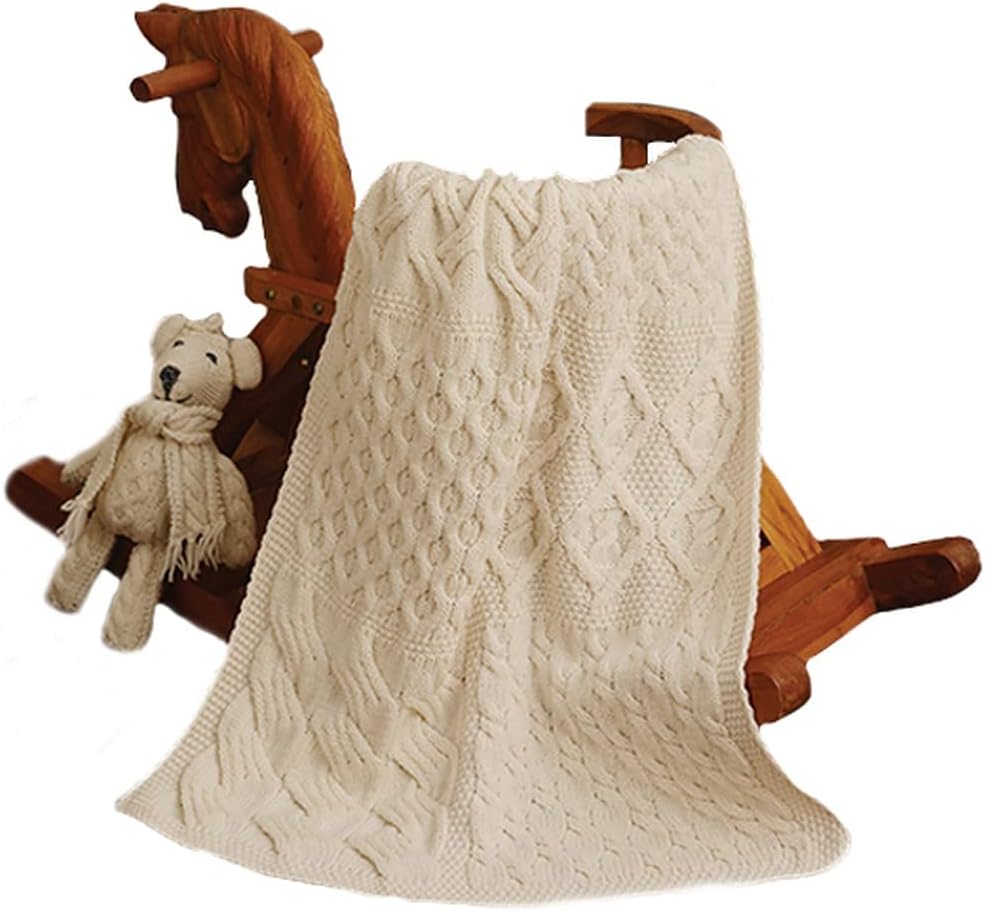 Oatmeal Merino Cable Knit Baby Blanket Throw G457571