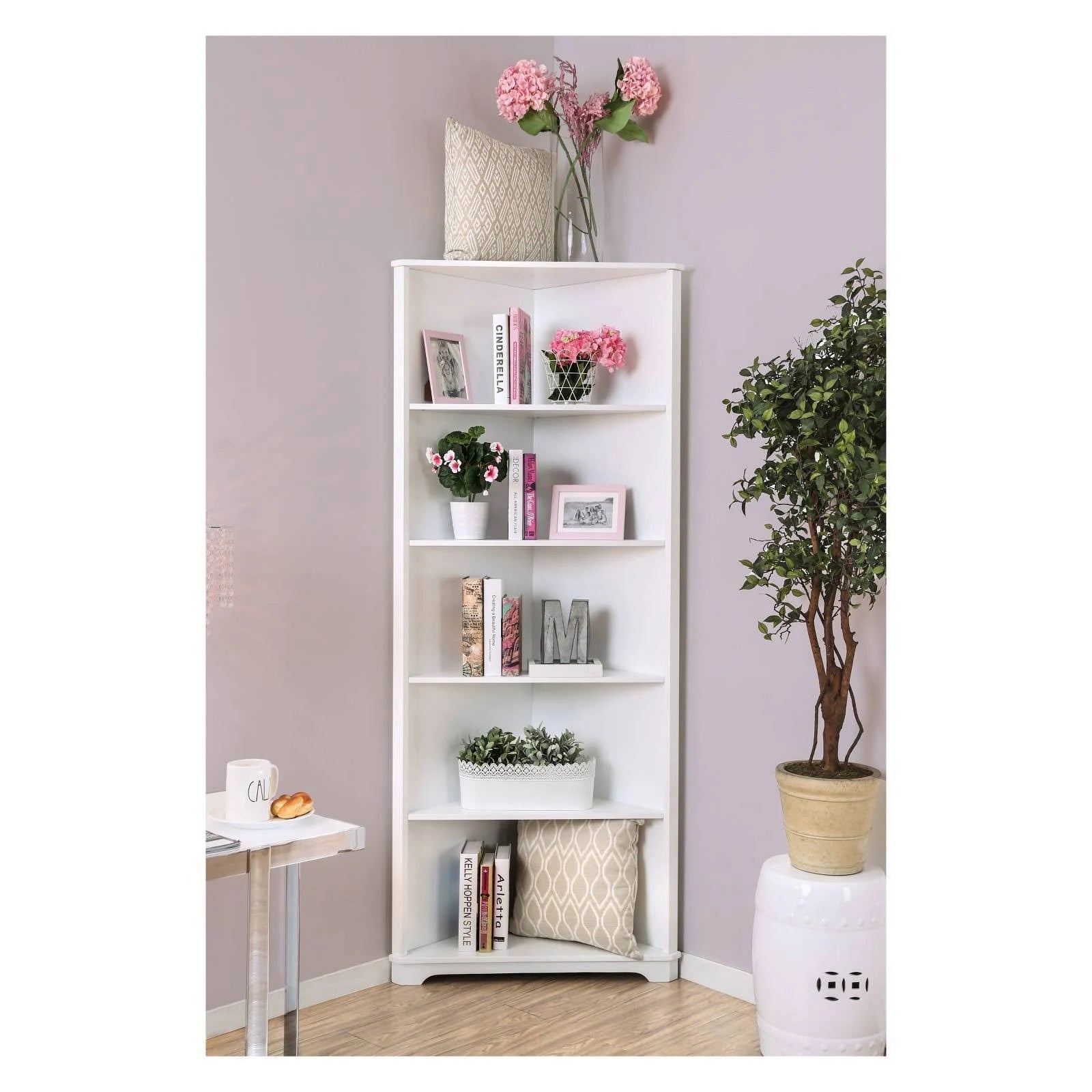 5 Tier Corner Bookshelf White P498097