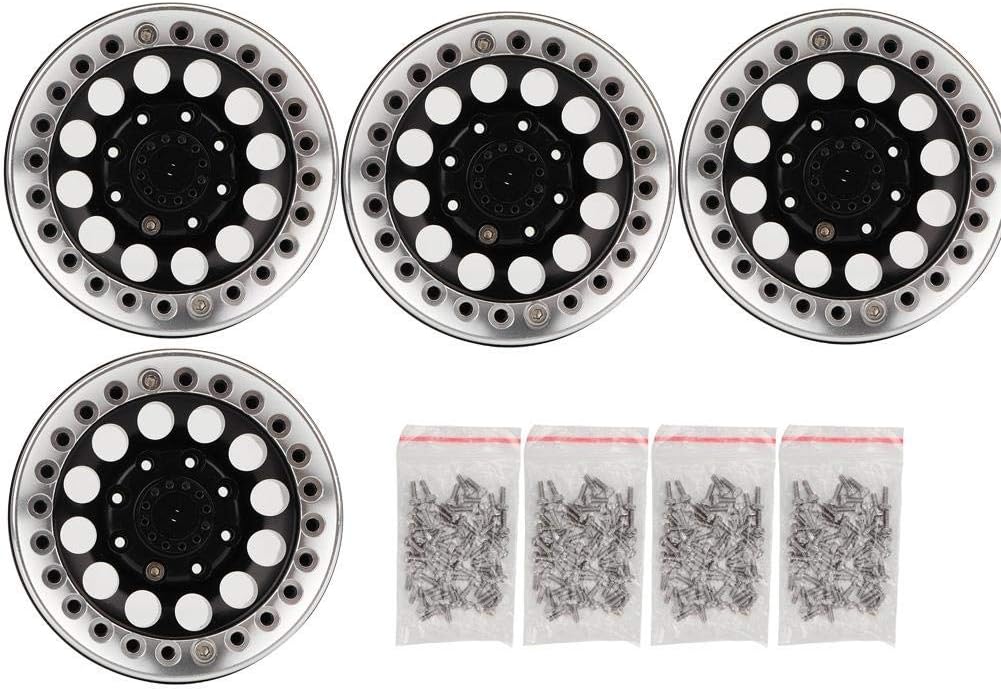 4Pcs 1.9 Inch Beadlock Wheel Rim Hub Accessory for RC Crawler Car (Black Red) I78015