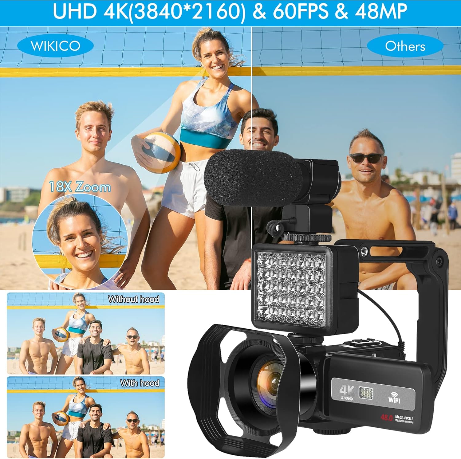 4K 48MP Autofocus Camcorder with WiFi, 18X Digital Zoom, External Microphone, 32GB SD Card, 2 Batteries C10192