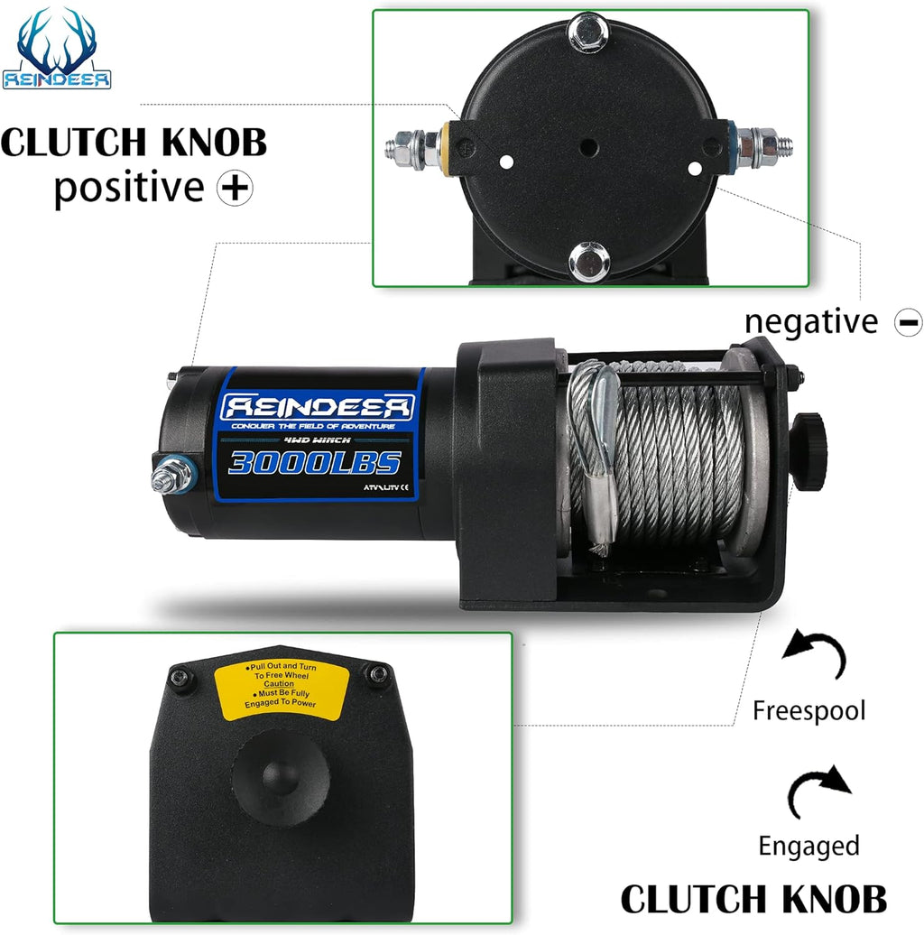 12V 3000 lb Electric Winch Kit with Steel Cable Wire Rope Waterproof IP67 W67803