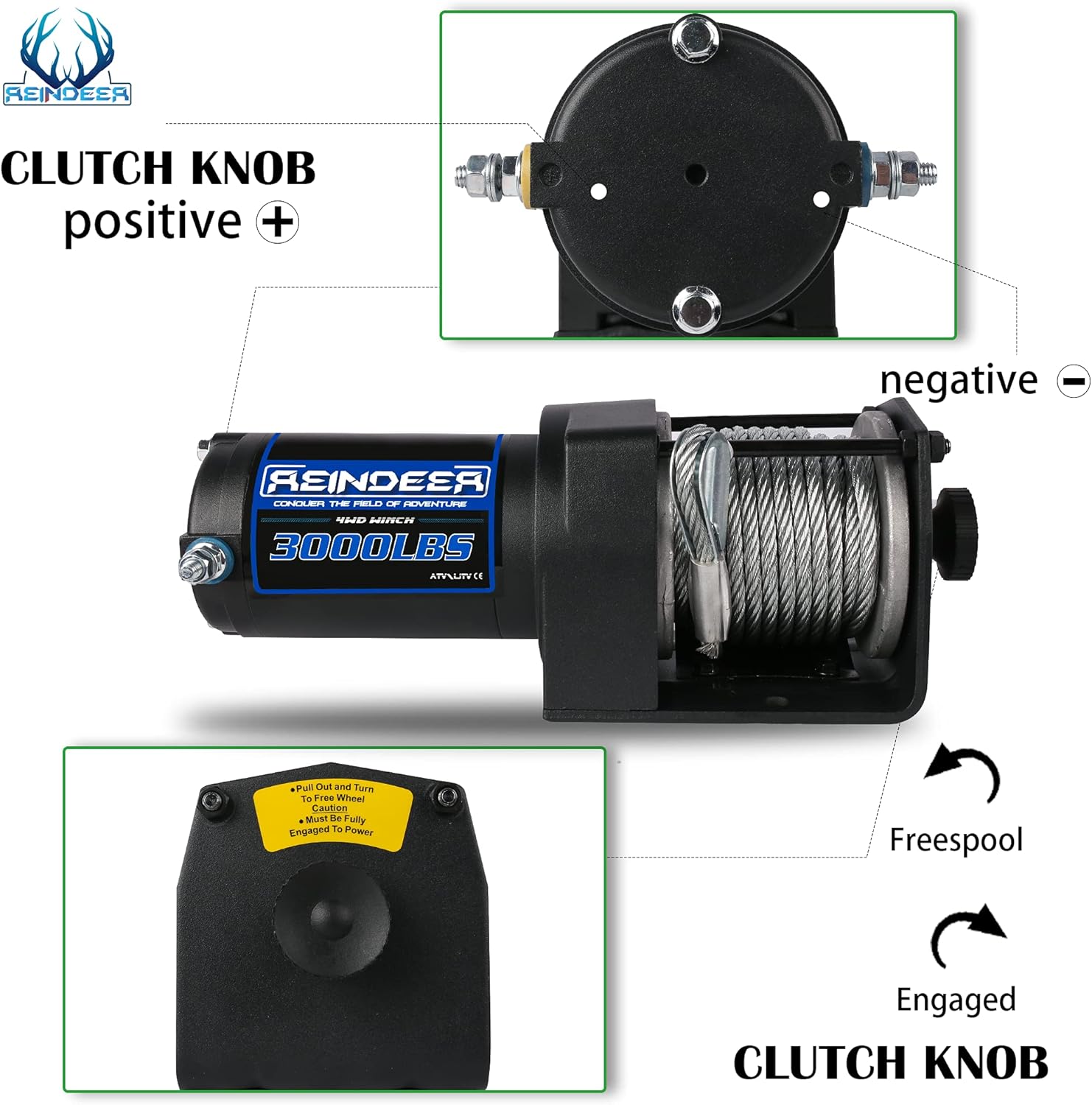 12V 3000 lb Electric Winch Kit with Steel Cable Wire Rope Waterproof IP67 W67803