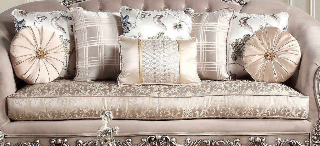 Beige Fabric Silver Finish Sofa Set 3Pc Q165883