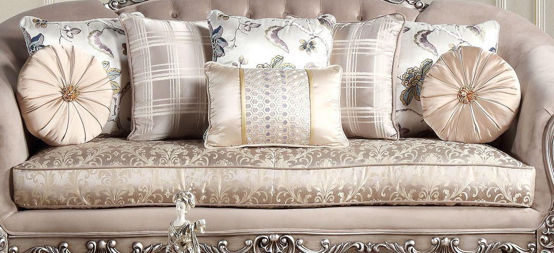 Beige Fabric Silver Finish Sofa Set 3Pc Q165883