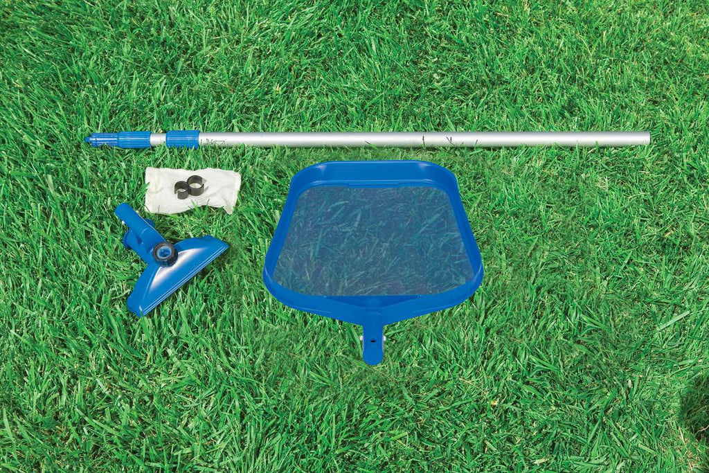 Round Swimming Pool Kit with Vacuum Skimmer, Pole, and Debris Cover Tarp O938534