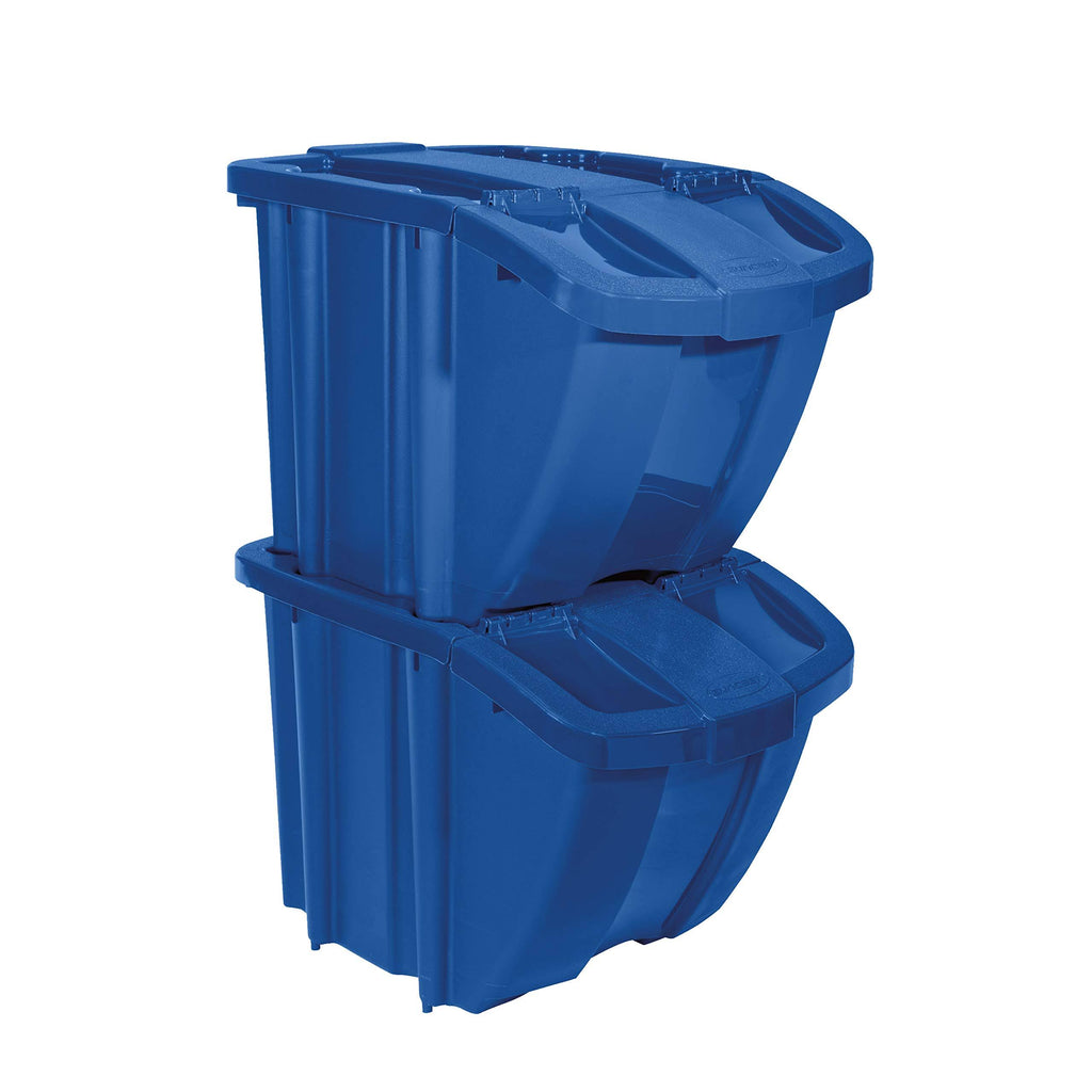 Blue 2 Pack Stackable Recycling Bin Containers with Lids V971115