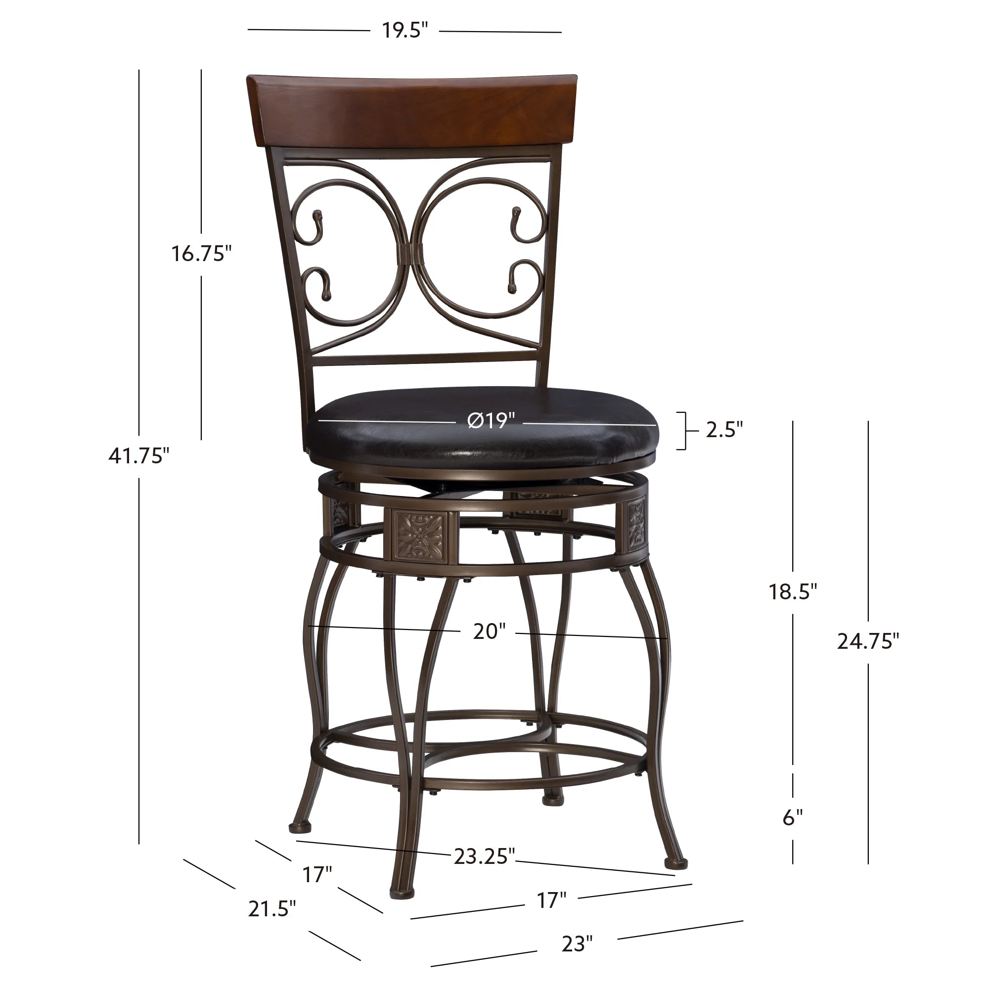 24.75" Metal Counter Stool with Swivel, Dark Bronze Faux Leather O9464
