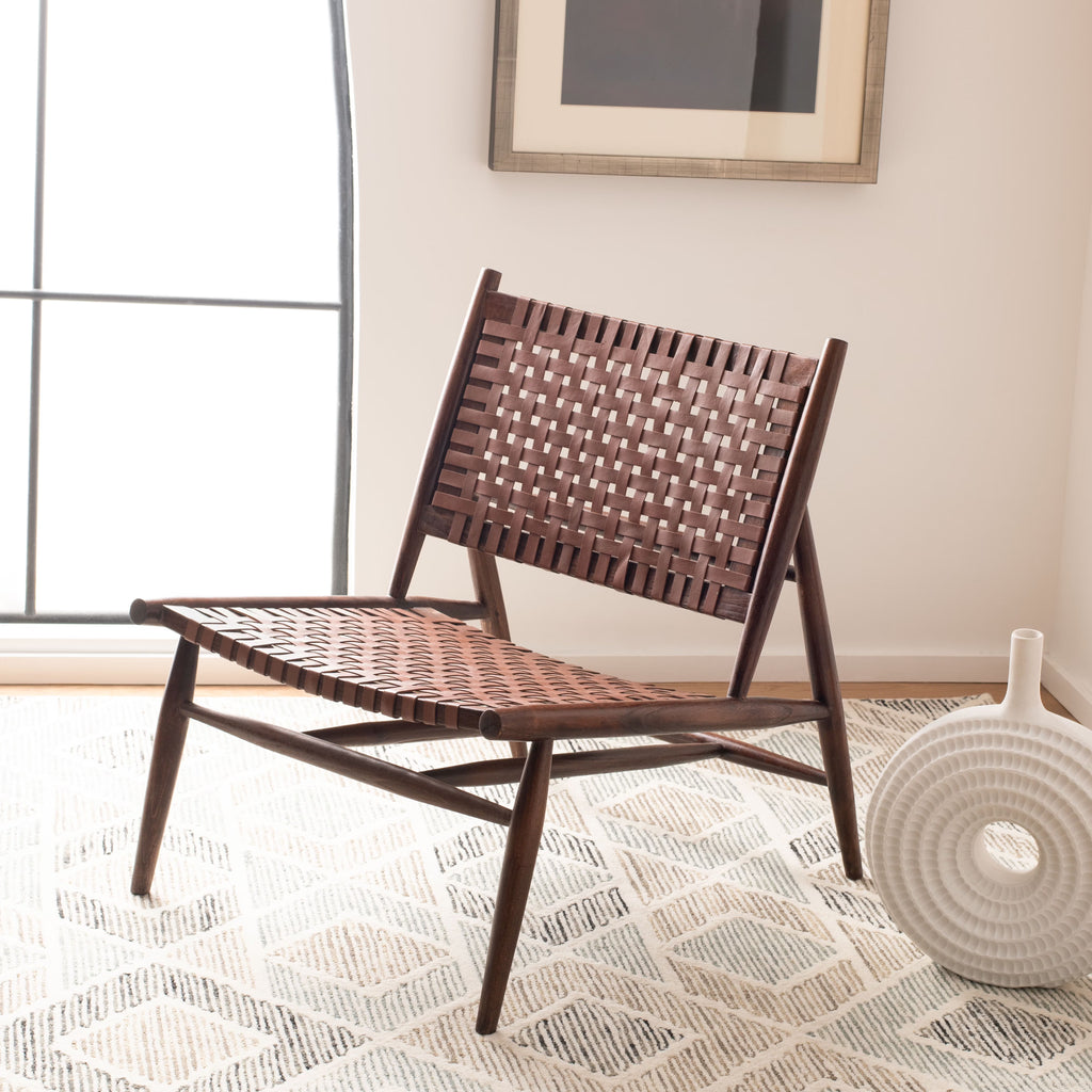Brown Leather Woven Accent Chair Y972