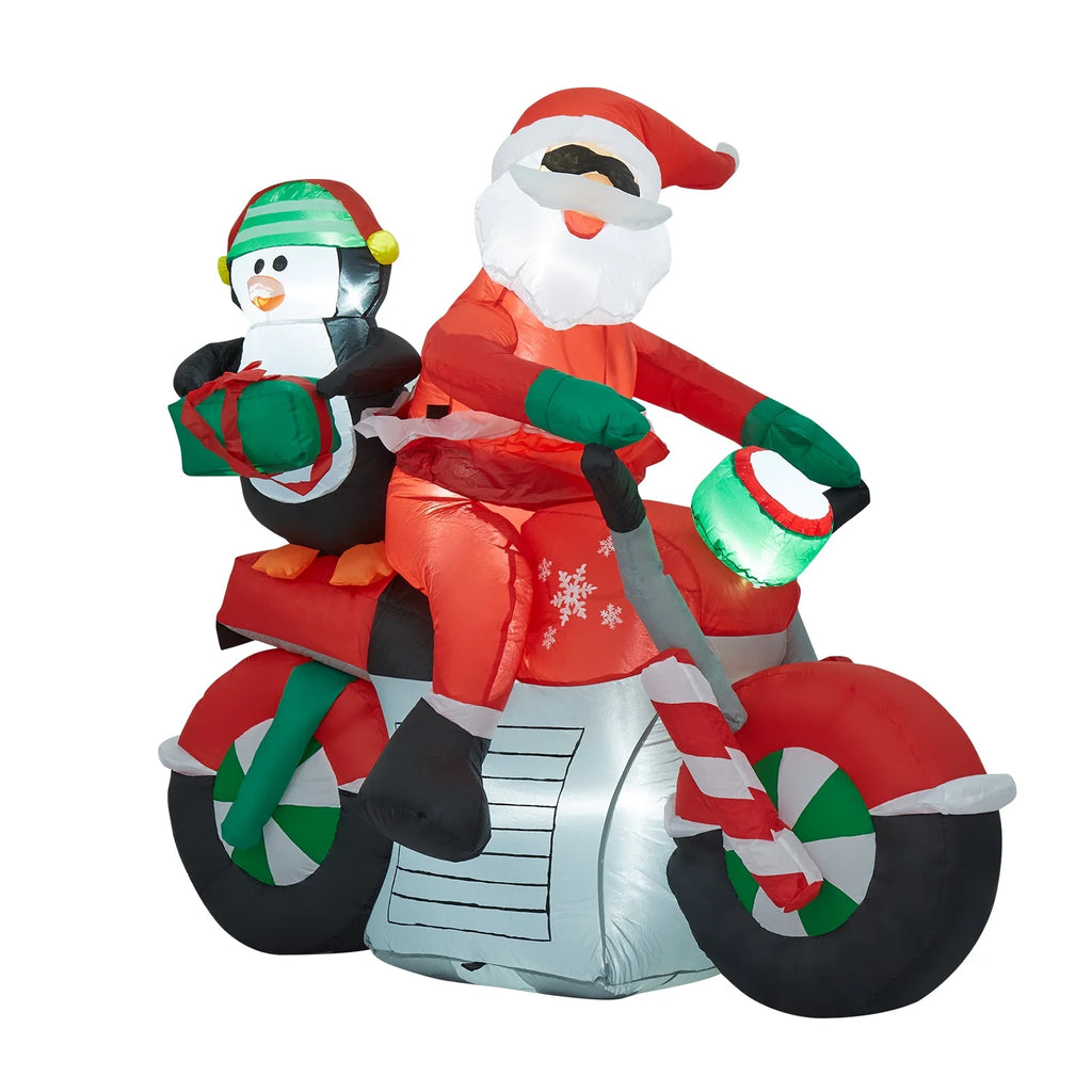 Christmas Inflatable Santa Claus Penguin on Motorcycle Outdoor Decoration A616670