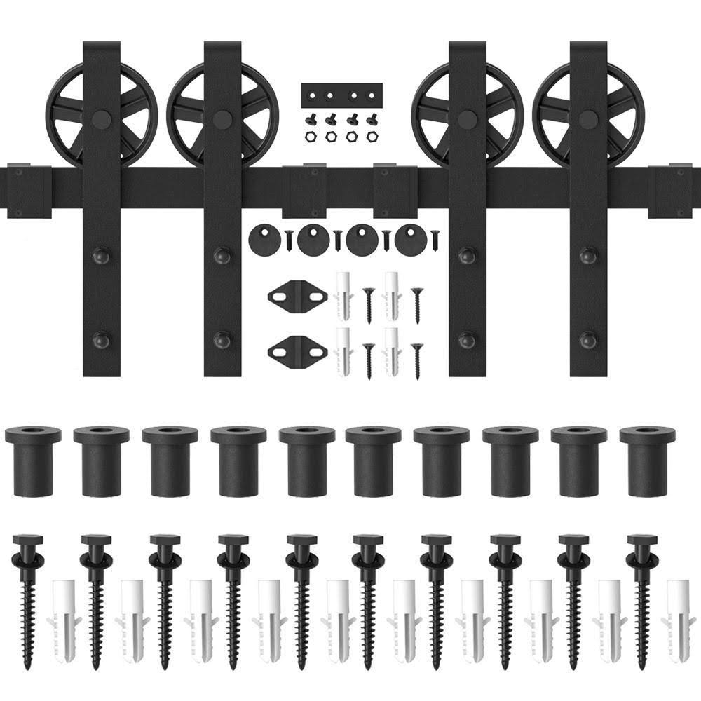 13 ft. Frosted Black Sliding Barn Door Track and Hardware Kit with Non-Routed Floor Guide J84960