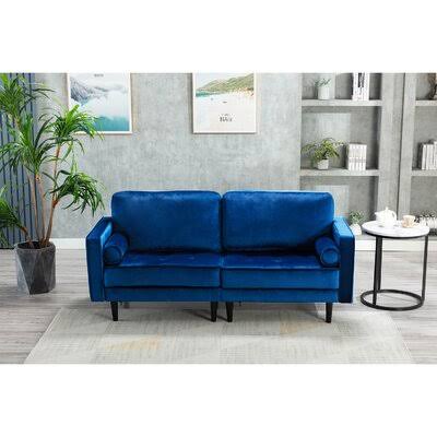 Blue Velvet Square Arm Loveseat Y6871