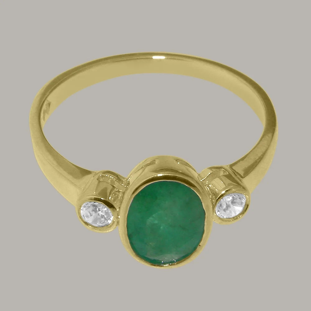 9k Yellow Gold Emerald Diamond Ring P704