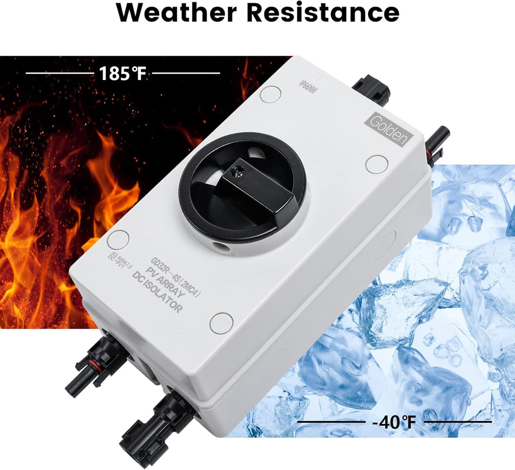 Solar Combiner Box 32A 1000V PV DC Isolator Switch with Solar Connector, IP66 Waterproof G9097