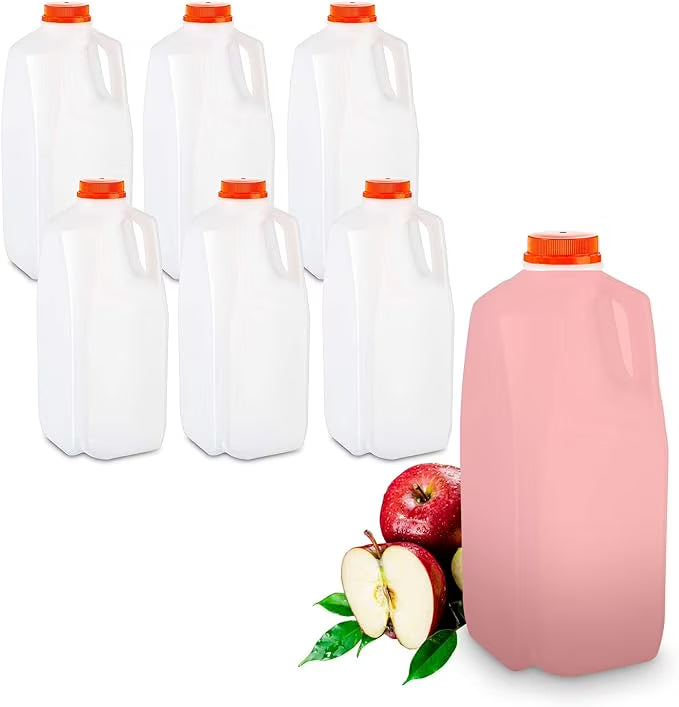 64 Oz. HDPE Plastic Juice Bottles with Tamper Evident Caps, Set of 6 B276650