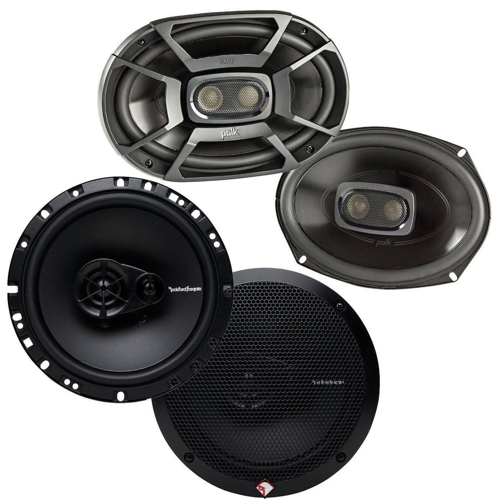 Polk 6x9 450W 3 Way Marine Speakers + Rockford Fosgate 6.5 90W Car Speakers M8566