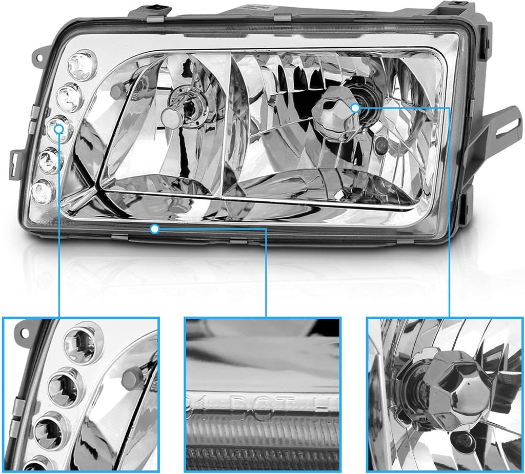 Clear Crystal Chrome Headlights LED Pair Replacement Assembly for 4-Door Sedan K79976