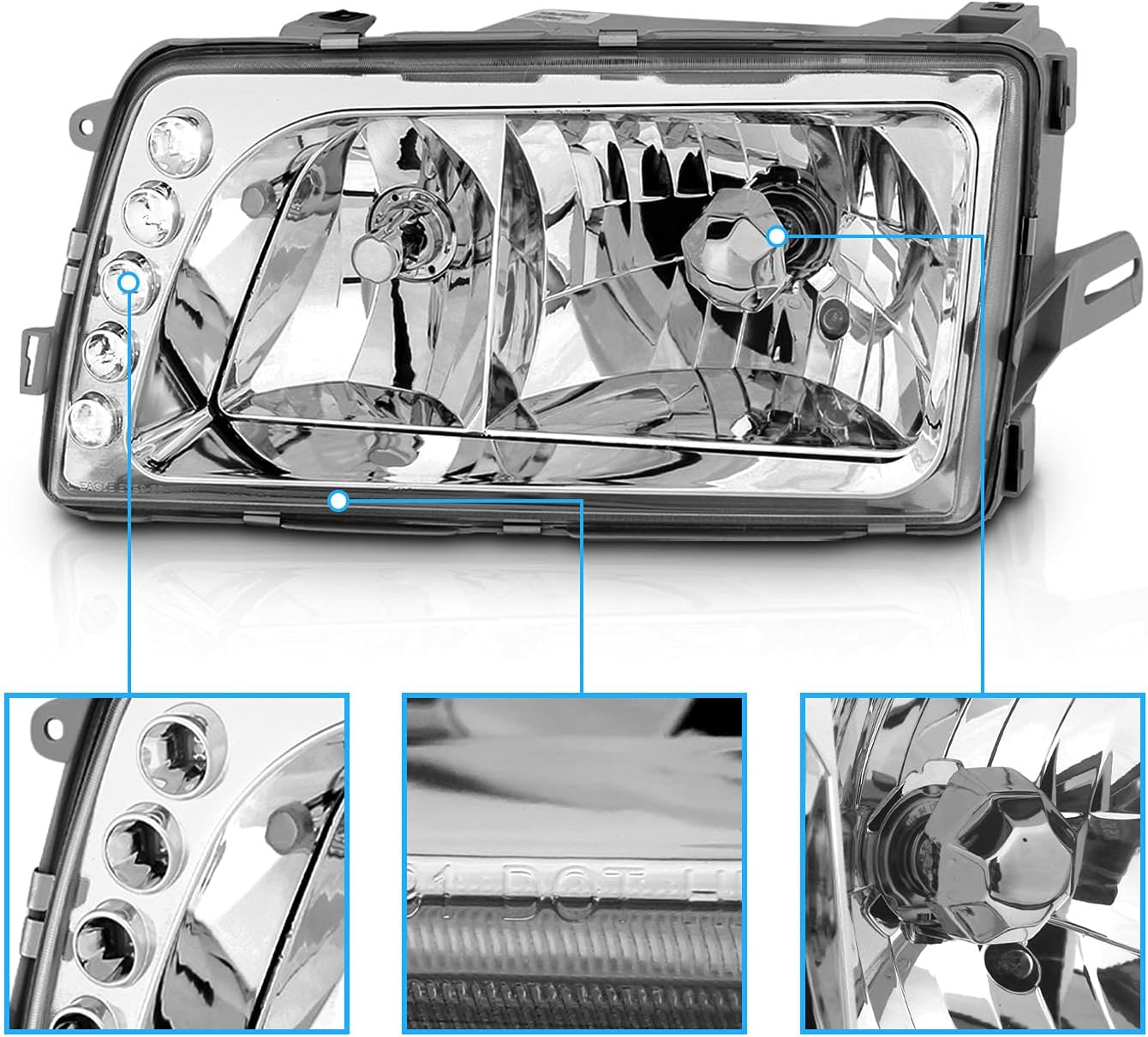 Clear Crystal Chrome Headlights LED Pair Replacement Assembly for 4-Door Sedan K79976