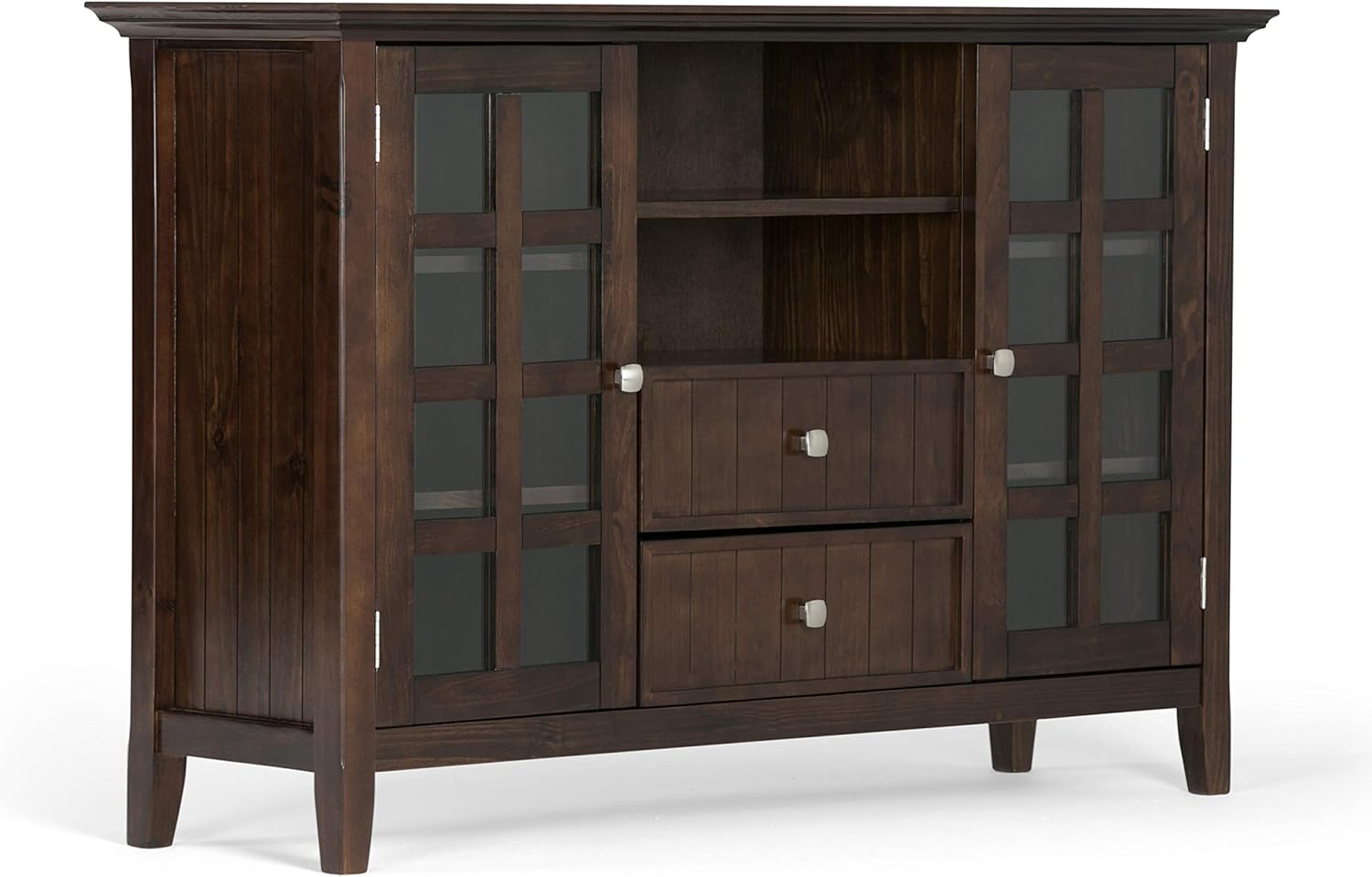 Black Solid Wood TV Media Stand with Storage Shelves and Cabinets V714207