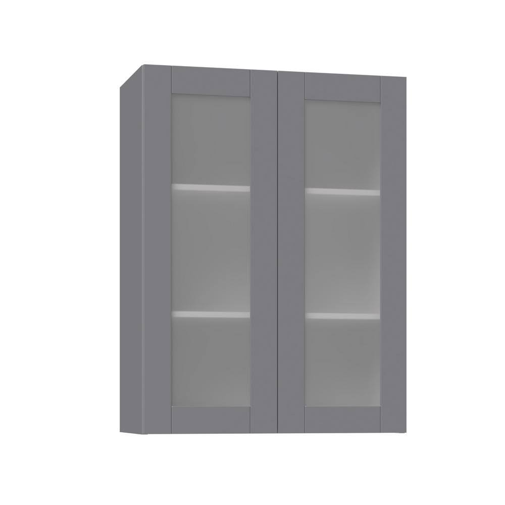 Gray Wall Cabinet with Frosted Glass Doors J626