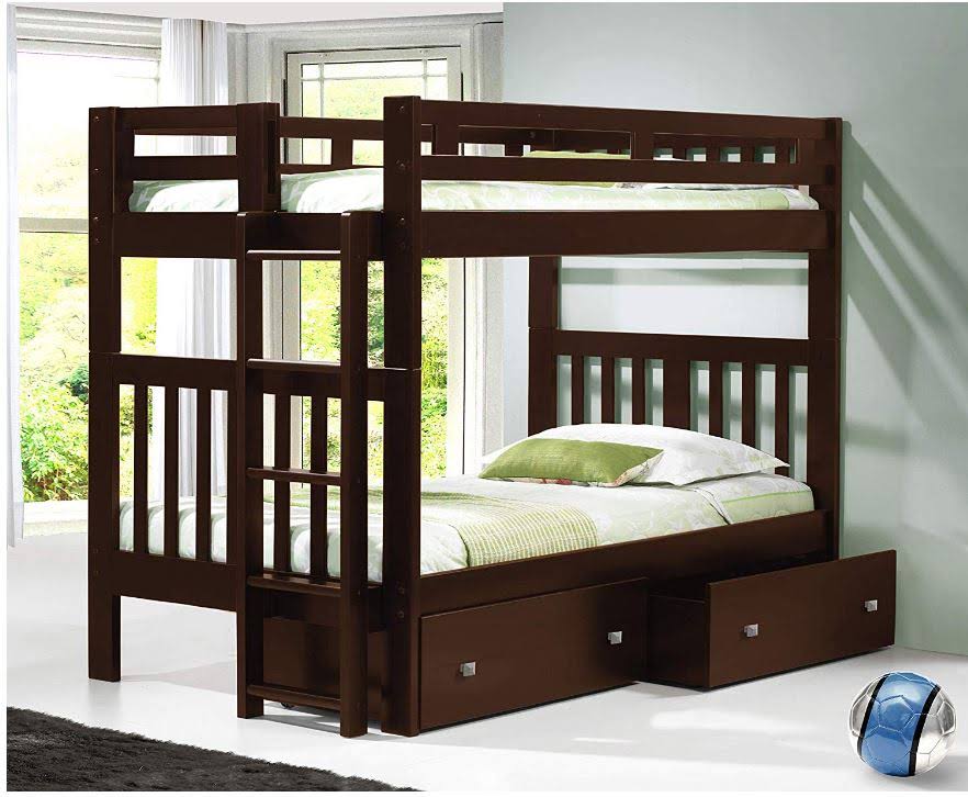 Twin Over Twin Tall Mission Bunkbed in Cappuccino D5580