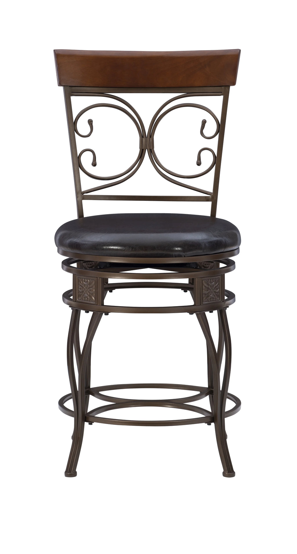24.75" Metal Counter Stool with Swivel, Dark Bronze Faux Leather O9464